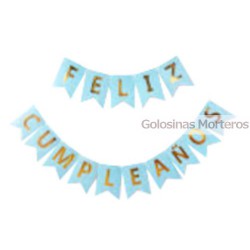 Banderín "Feliz Cumple" celeste c/hilo