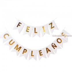 Banderín "Feliz Cumple" blanco c/hilo