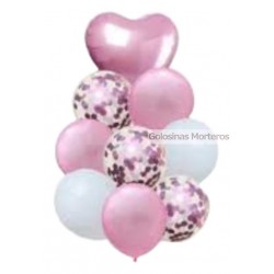 Set globos 9 piezas rosa