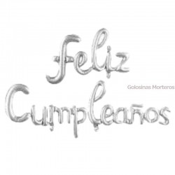 Set globos "Feliz Cumple" cursiva plateada