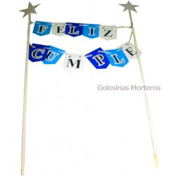 Cartel "Feliz Cumple" azul/blanco/celeste