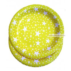 Platos polip amarillo estrellas blancas x6u