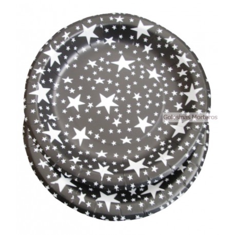 Platos polip negro estrellas blancas x6u