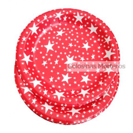 Platos polip rojo estrellas blancas x6u