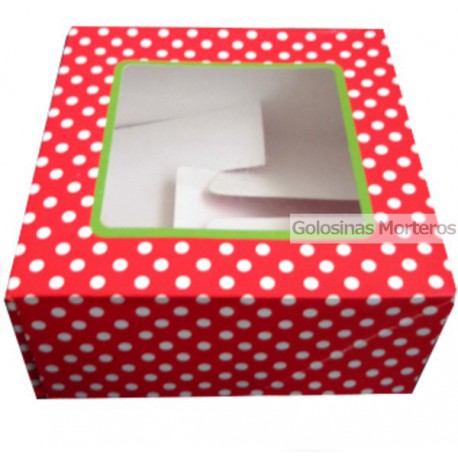 Caja Cupcake rojo lun blanco p/4