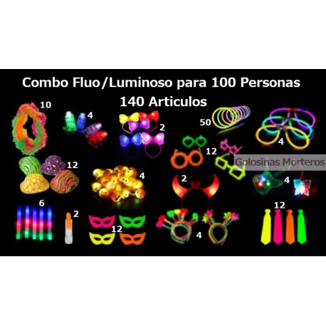 Combo fluo/luminoso para 100 personas 140 artículos