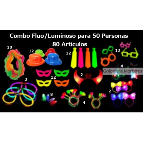 Combo fluo/luminoso para 50 personas 80 artículos