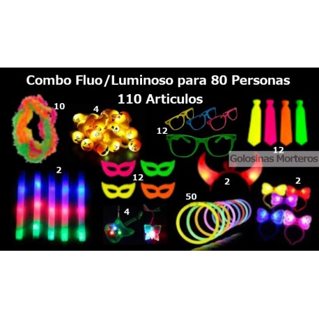 Combo fluo/luminoso para 80 personas 110 artículos