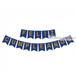 Banderín "Feliz Cumple" azul c/cinta