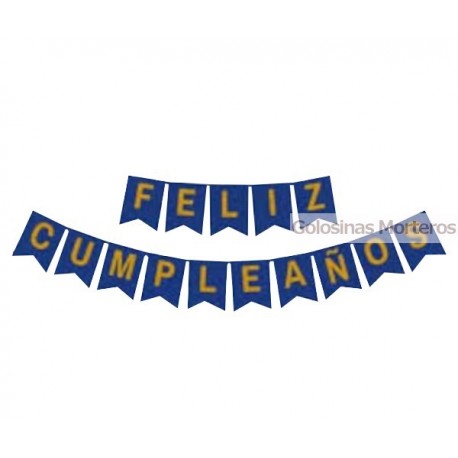 Banderín "Feliz Cumple" azul c/cinta
