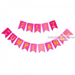 Banderín "Feliz Cumple" fluo fucsia