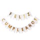 Banderín "Feliz Cumple" blanco c/cinta