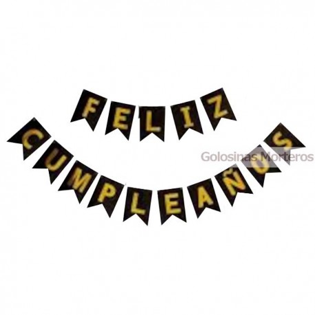 Banderín "Feliz Cumple" negro c/hilo