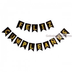 Banderín "Feliz Cumple" negro c/cinta