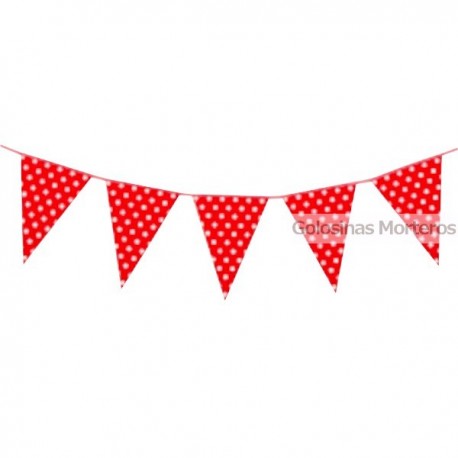 Banderin Triangular rojo con lunares blancos