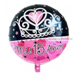 Globo Metaliz "15 Años" corona circular 45cm