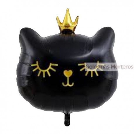 Globo Metaliz cara de Gatito c/corona negro 45cm