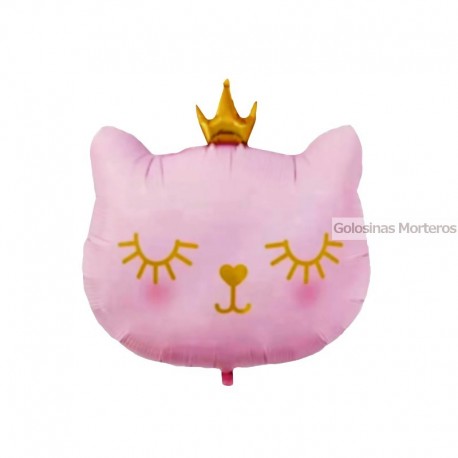 Globo Metaliz cara de Gatito c/corona rosa 45cm