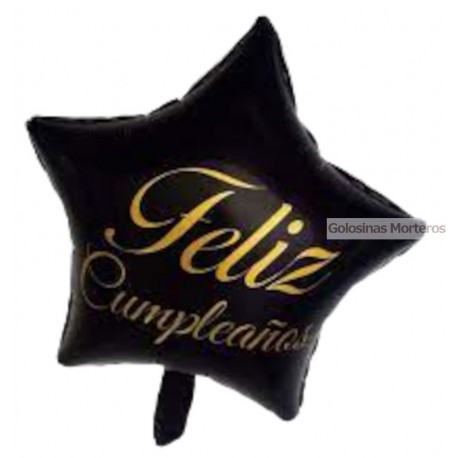 Globo Metaliz estrella negra c/ dorado"Feliz Cumple" 45cm