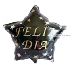 Globo Metaliz "Feliz Día" estrella negra 23cm