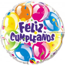 Globo Metaliz "Feliz Cumple" cristal circular 45cm