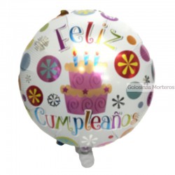 Globo Metaliz "Feliz Cumple" cuadrado velas 23cm