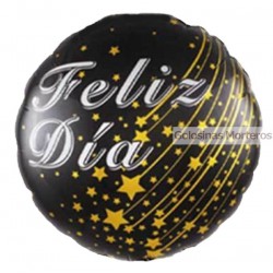 Globo Metaliz "Feliz Día" circular negro 23cm